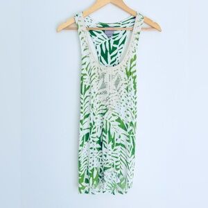 Anthropologie Vanessa Virginia Tank Top In White Green Palm Leafs Size Medium
